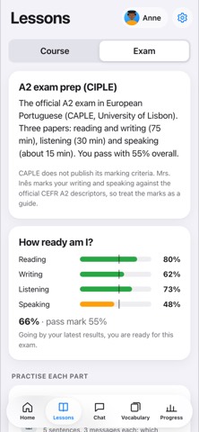Exam preparation with progress
