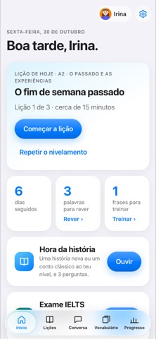 Ecrã inicial do TalkTumble com a lição do dia