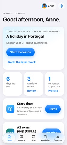 TalkTumble home screen with the lesson of the day